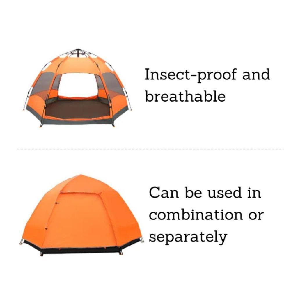 Afoxsos 6-People to 9-People Orange Automatic Hexagonal Tent Multi-Person Double-Layer Outdoor Camping Rain Tent HDDB1836