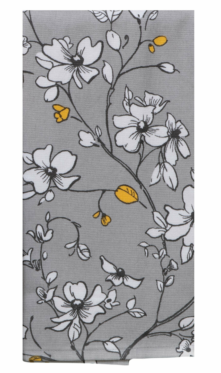 Set of 2 SWEET HOME Grey and Yellow Floral Terry Kitchen Towels by Kay Dee Designs