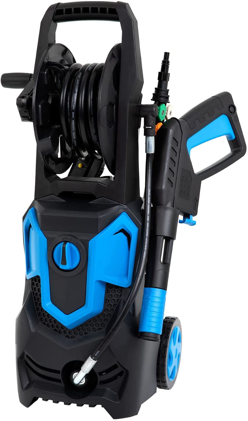 FDW Pressure Washer 1958PSI 1.85Gpm Max Power Washer 1650W IPX5 Electric Pressure Washer with Adjustable Nozzle Foam Cannon, Blue Wheels