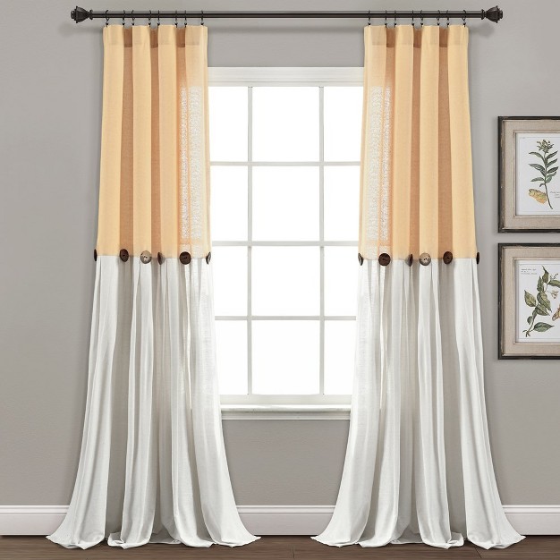 Home Boutique Linen Button Window Curtain Panel Single Yellow white 40x108