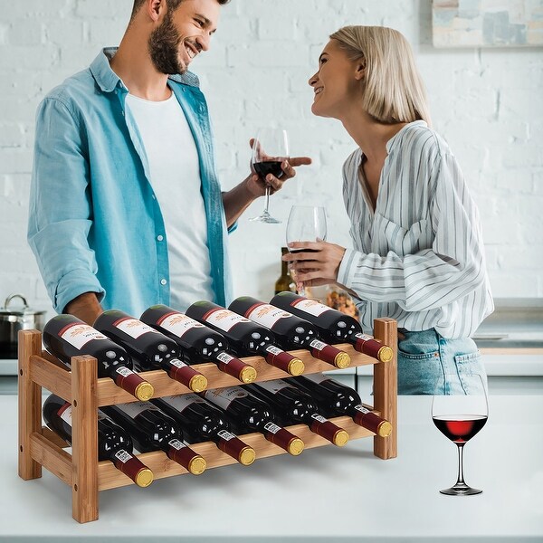 2-Tier Wine Rack Bamboo Storage 12 Bottles Display Rack