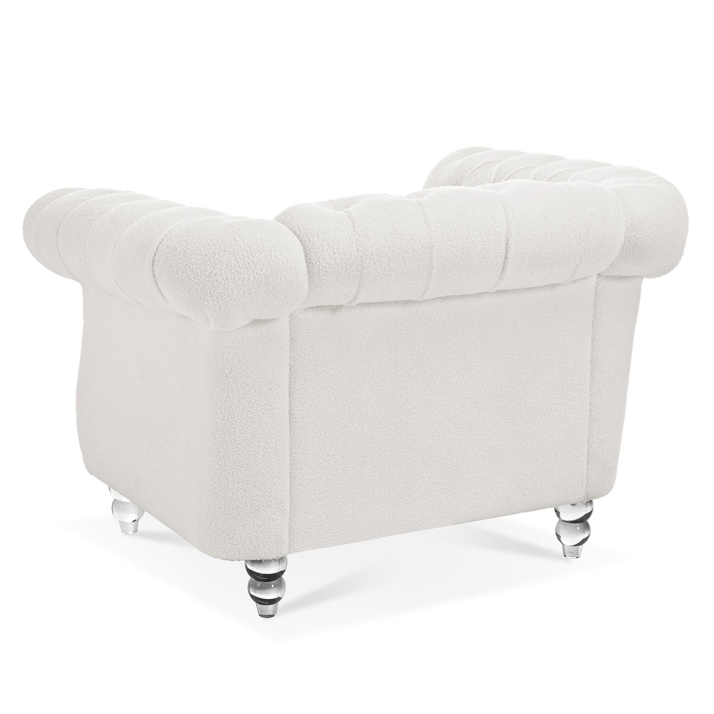 Livingroom Accent Chair  1 Seater Teddy Velvet Cover Sofa Armchair Rolled Arms Chair Lounge Chairs with Nailheads  White