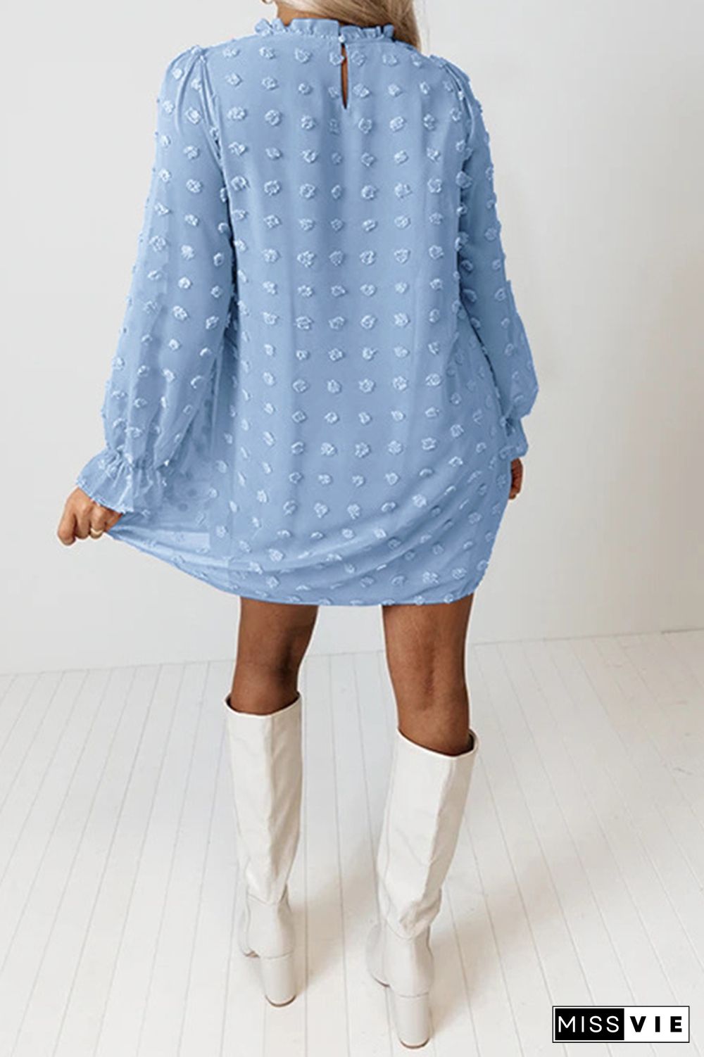 Sweet Chiffon Jacquard Bubble Long Sleeves Mini Dress Wholesale