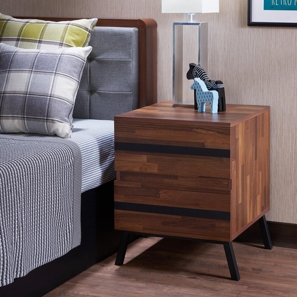 Wooden End Table with 2 Drawers in Walnut