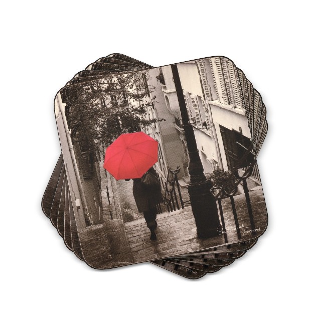 Pimpernel Paris Stroll Coasters Set Of 6 Cork Backed Board Heat And Stain Resistant Drinks Coaster For Tabletop Protection