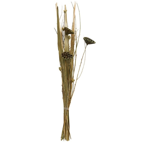 Green Dried Plant Handmade Tall Bouquet Lotus Flower Natural Foliage with Grass and Branch Accents