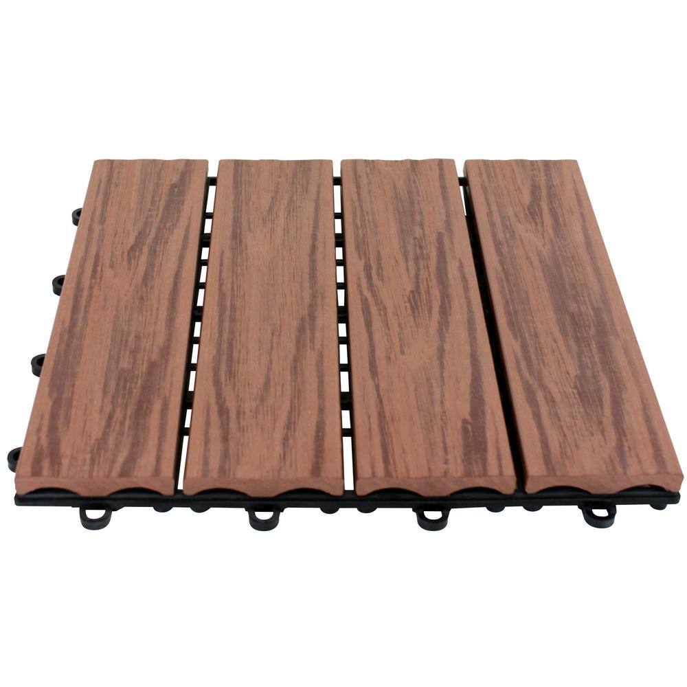 Emsco 1 ft. x 1 ft. Composite Floor and Decking Tile in Brown (12-Pack) 2112-1