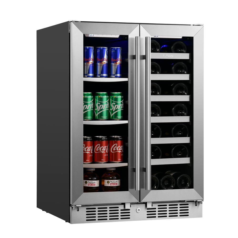 TITAN Signature 24 in. 64-Can and 20-Bottle French Door Stainless Steel Dual Zone Built-In Beverage and Wine Cooler SS-FRBW6420DZ