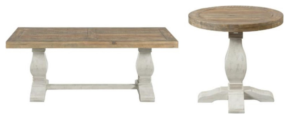 Home Square 2 Piece Set with Napa Solid Wood Coffee Table  ampEnd Table in White   French Country   Coffee Table Sets   by Homesquare  Houzz