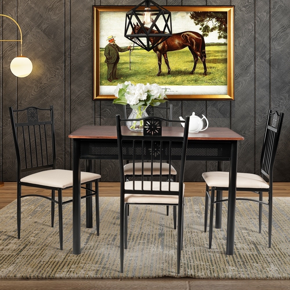 5 Piece Dining Set Wood Metal Table and Chairs Kitchen Furniture