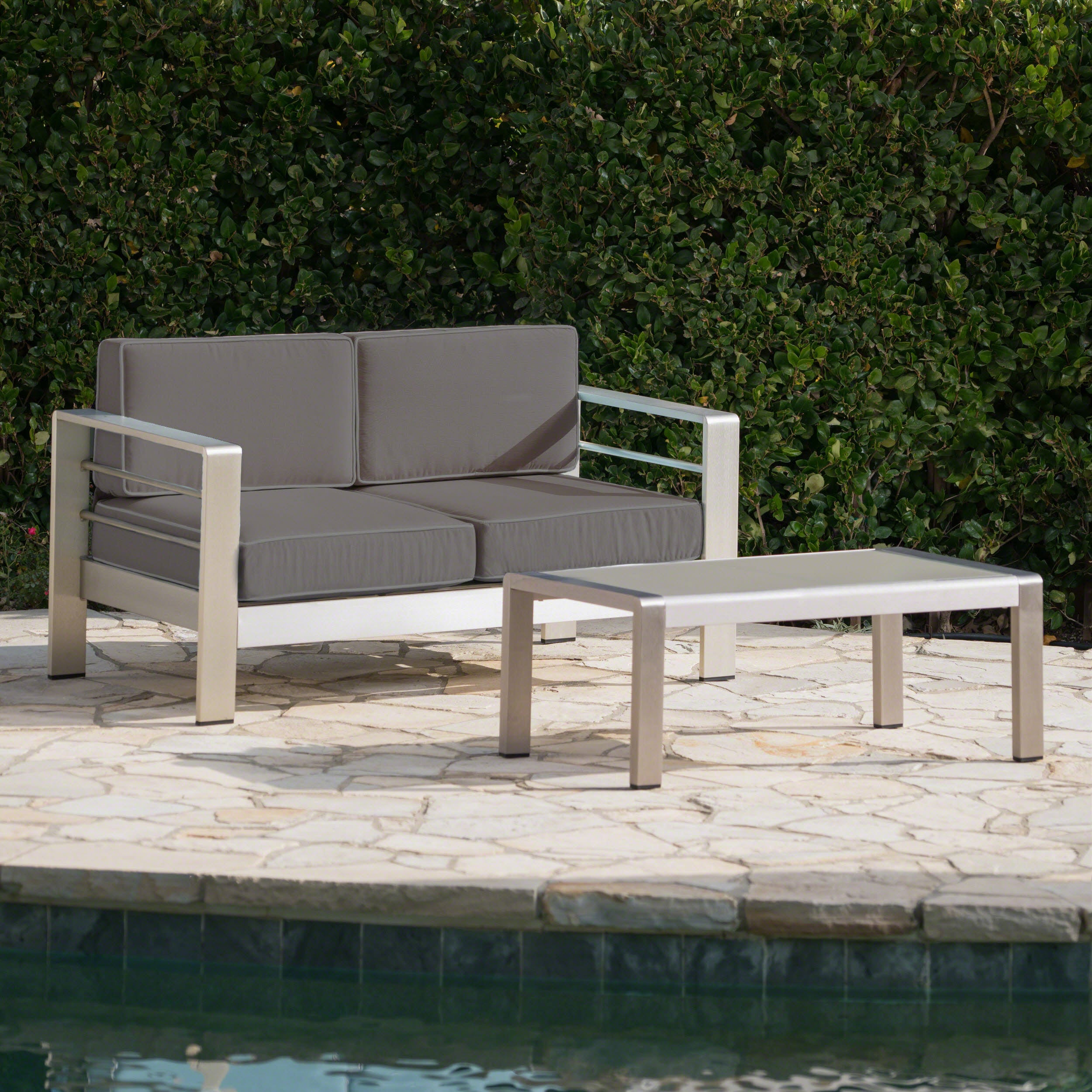 Crested Bay Outdoor Aluminum Loveseat and Coffee Table Set