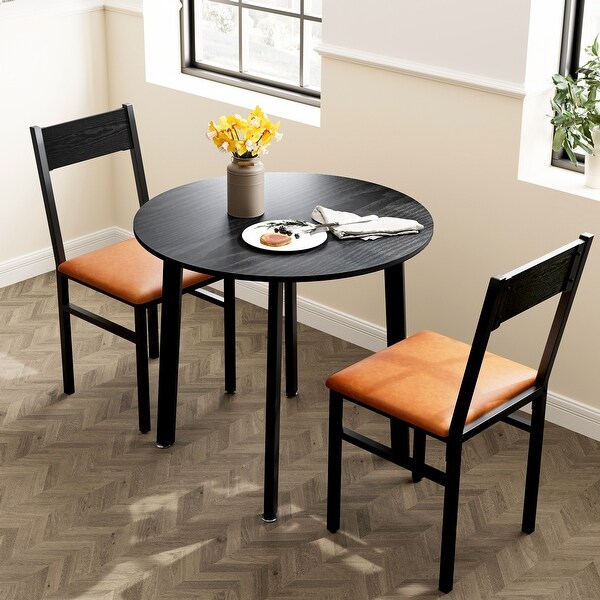 3-Piece Dining Table Set with 2 Cushioned Chairs for Kitchen Apartment