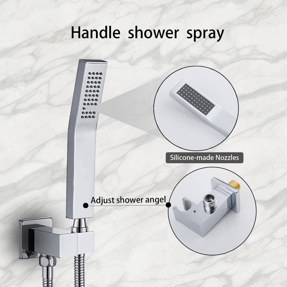 Magic Home 1-Spray Square Temperature Control Hand Shower and Shower Head from Wall Combo Kit with Slide Bar in Chrome MH-KST-S210C