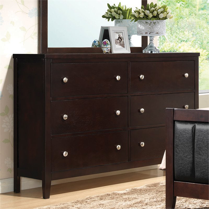 Bowery Hill 6 Drawer Double Dresser in Cappuccino and Silver