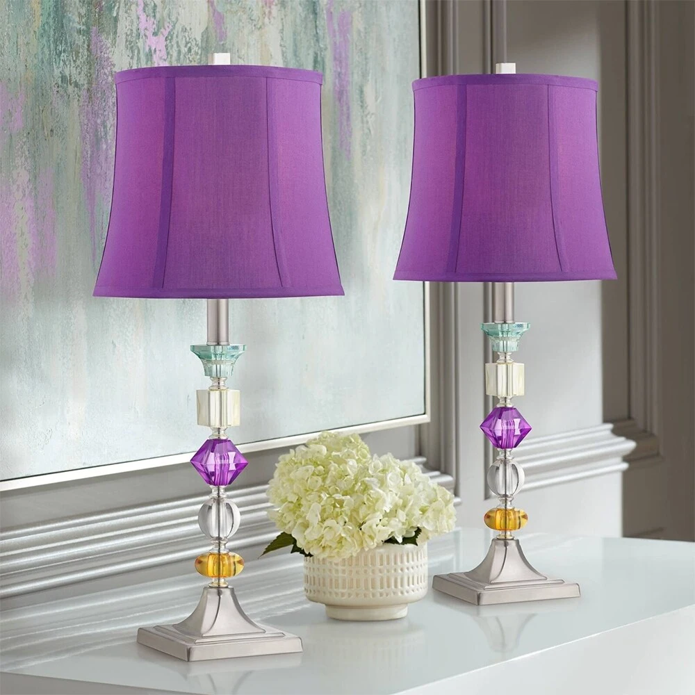 Set of 2 Modern Table Lamps Multi Colored Stacked Gem Purple Shade - 11