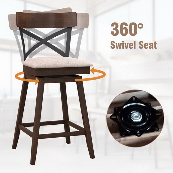 Costway Set of 2 Wooden Swivel Bar Stools with Cus...