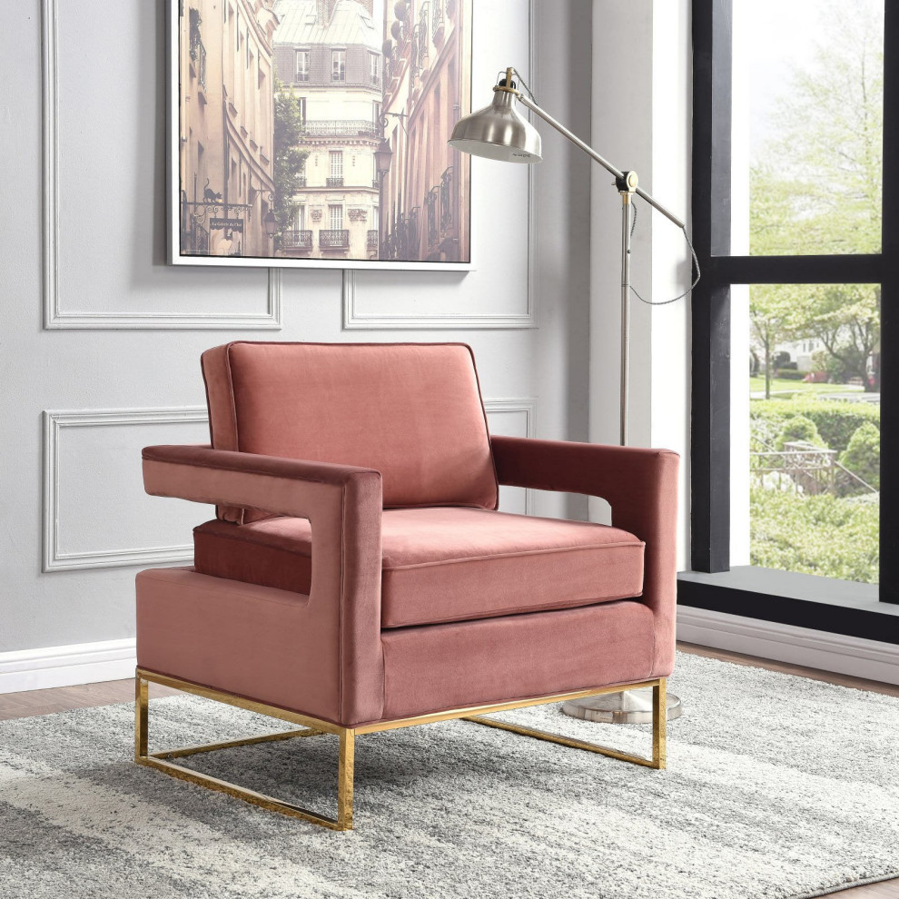 Modern Accent Chair  Iron Base and Padded Velvet Seat With Open Arms   Contemporary   Armchairs And Accent Chairs   by Declusia  Houzz