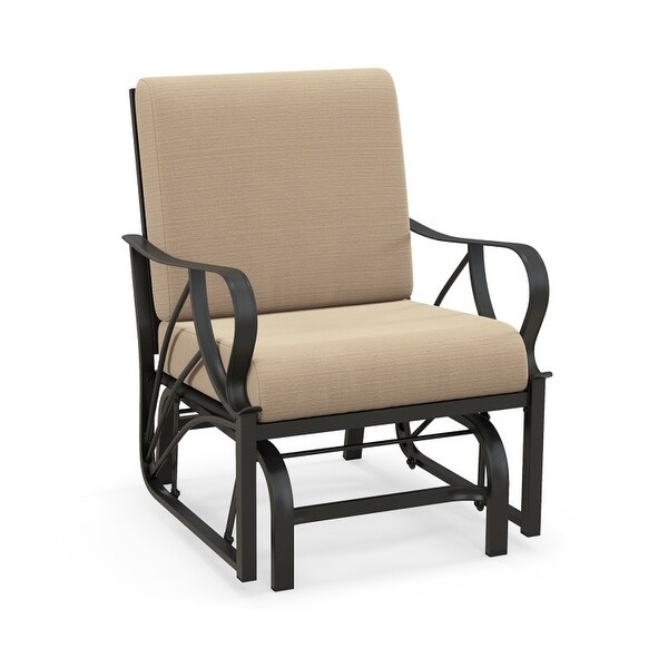 Patio Glider Rocking Chair with Thick Cushion and Curved ArmrestTan