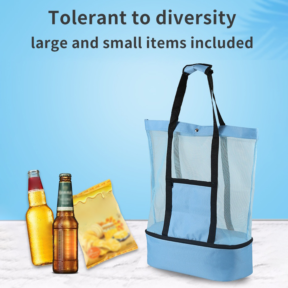 Large Mesh Beach Bag Tote Insulated Reusable Picnic Lunch Bag For Outdoor Camping