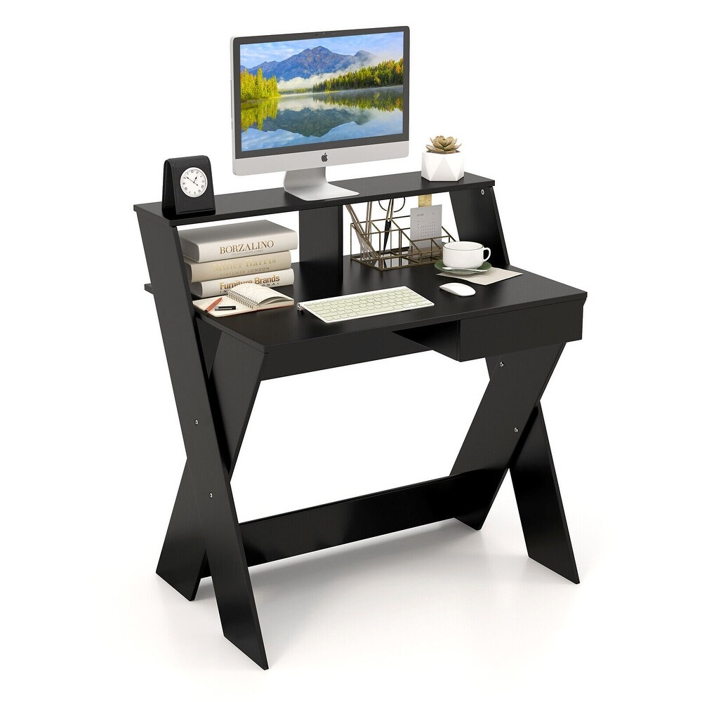 Gymax Computer Desk Study Writing Table Small Space w/ Drawer