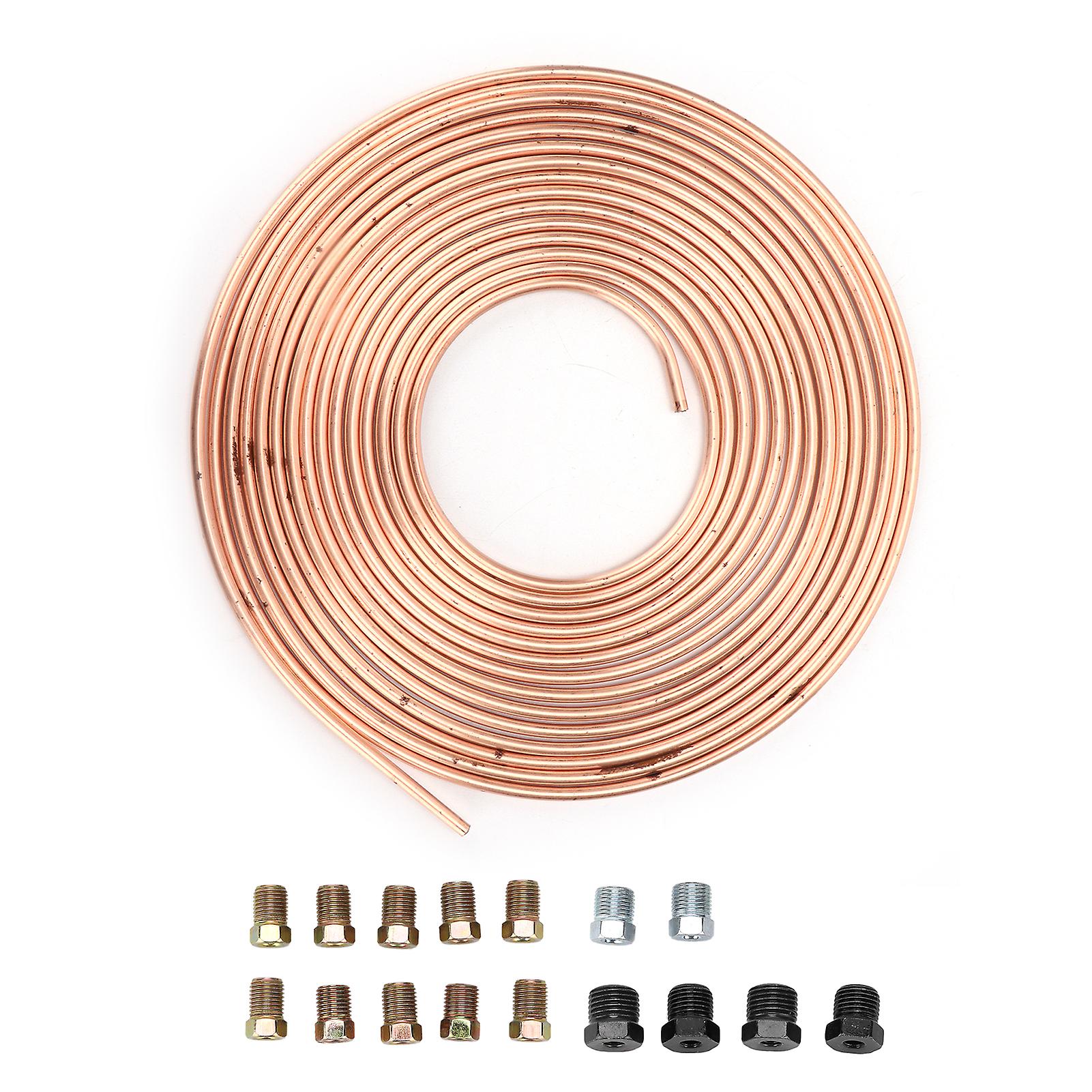 25ft Brake Line Tubing Copper Nickel-plated 3/16in Od With Fittings For Hydraulic Braking Fuel System Gold