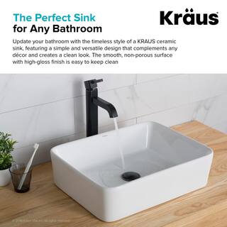 KRAUS Elavo Modern Rectangular Vessel White Porcelain Ceramic Bathroom Sink 19 inch (2-Pack) KCV-121-2PK