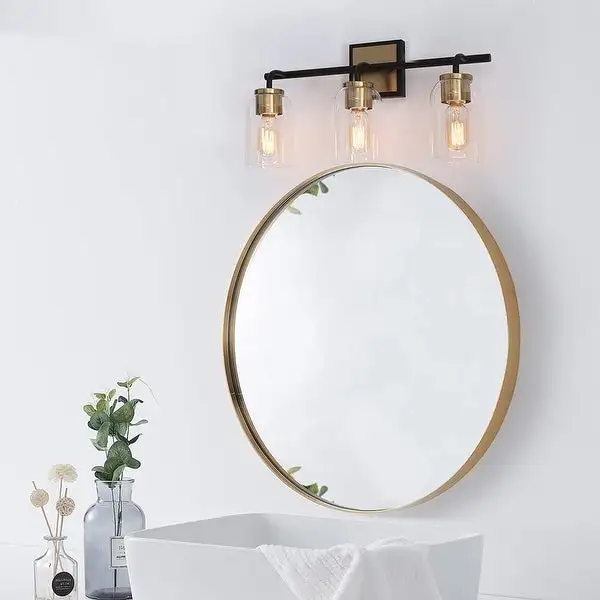 Modern Farmhouse Bathroom Vanity Light Black Gold Cylinder Glass Wall Sconce