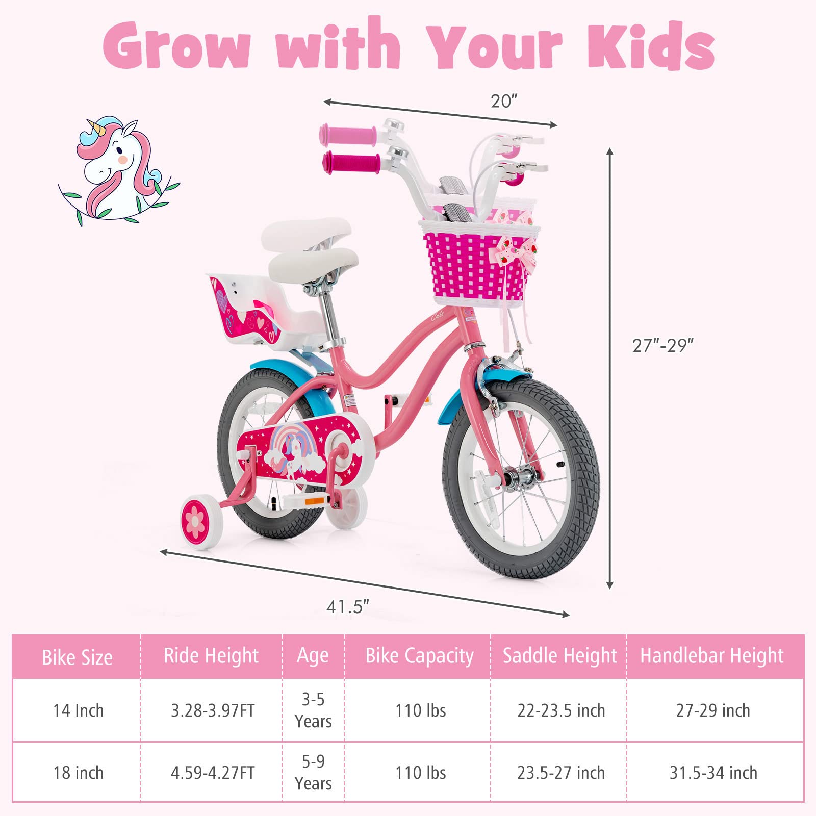 Costzon Kids Bike 14 Inch w/Removable Training Wheels, Adjustable Seat, Steel Frame, Kids Bicycle