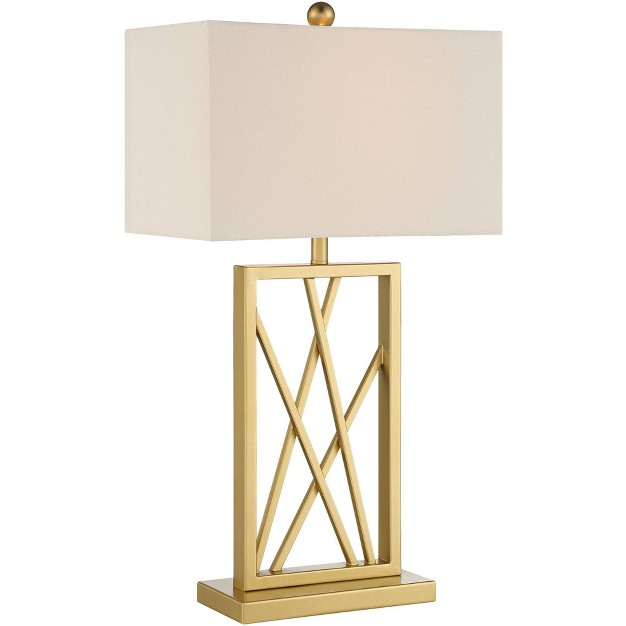 Tall Square Modern Glam Luxe Table Lamp Gold Finish Metal Single White Shade Living Room Bedroom Bedside Nightstand House