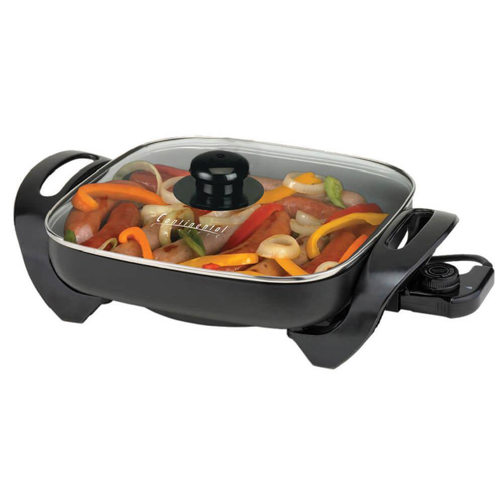 Continental Electric 12 in. Black Electric Skillet with Non-Skid Feet and Glass Lid CE23741