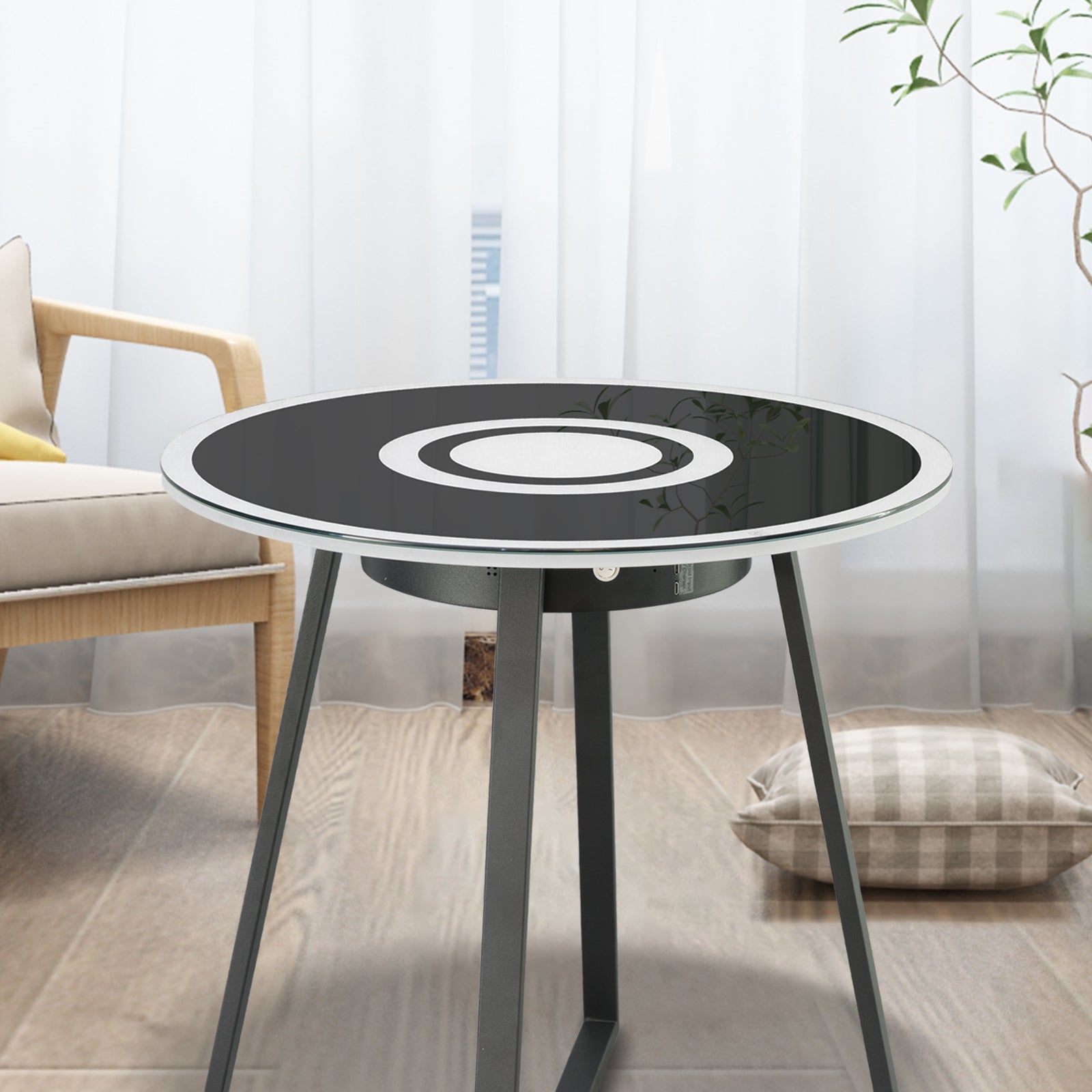 ExBrite Modern Side Magic Table with Bluetooth Speaker USB and LED Lights - 19.7 x 19.7 x 18.91