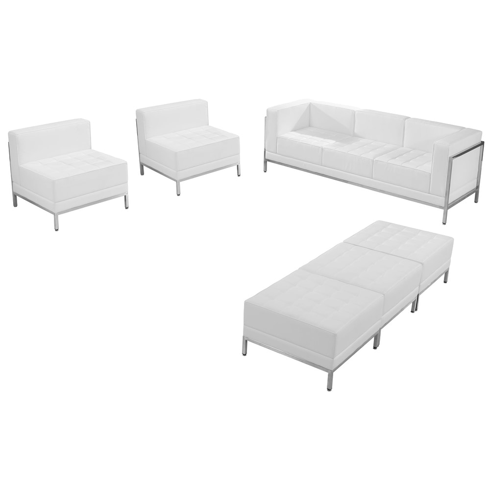 White LeatherSoft Modular Sofa  Chair   Ottoman Set with Taut Back and Seat   27.25\