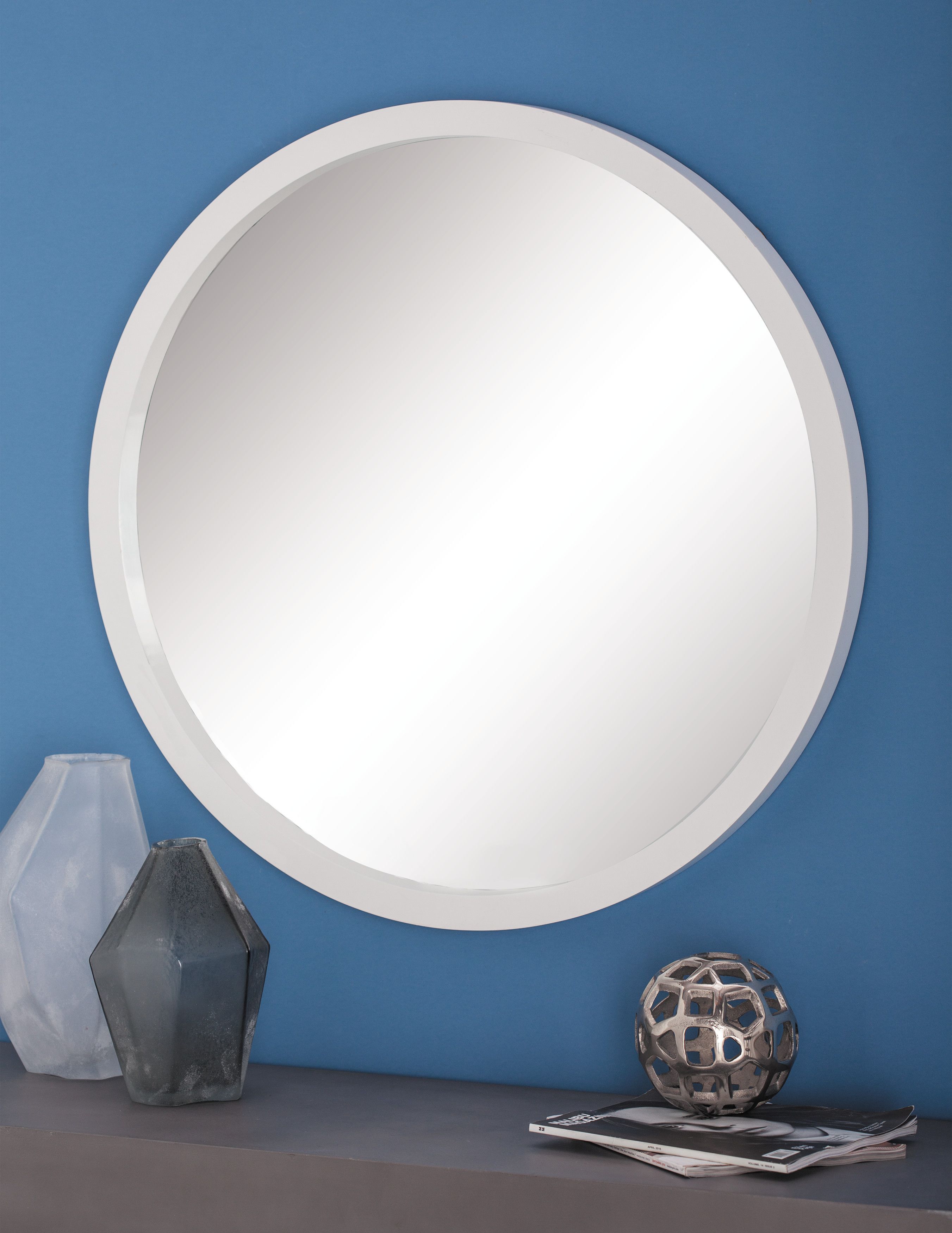 White Contemporary Wood Wall Mirror 32 x 32