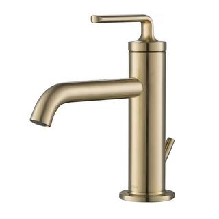 KRAUS Ramus Single Hole Single-Handle Bathroom Faucet with Matching Lift Rod Drain in Brushed Gold KBF-1221BG