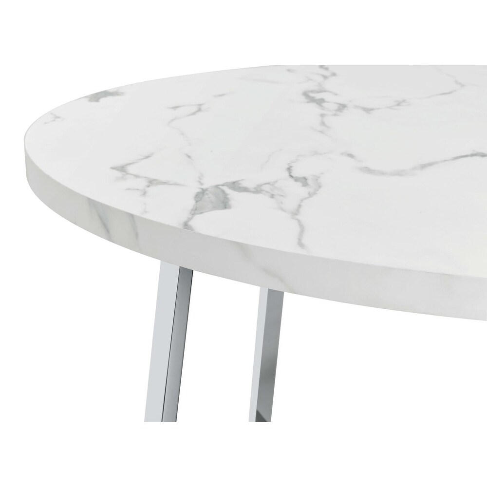 Coaster Furniture Alcott Round Faux Carrara Marble Top Dining Table