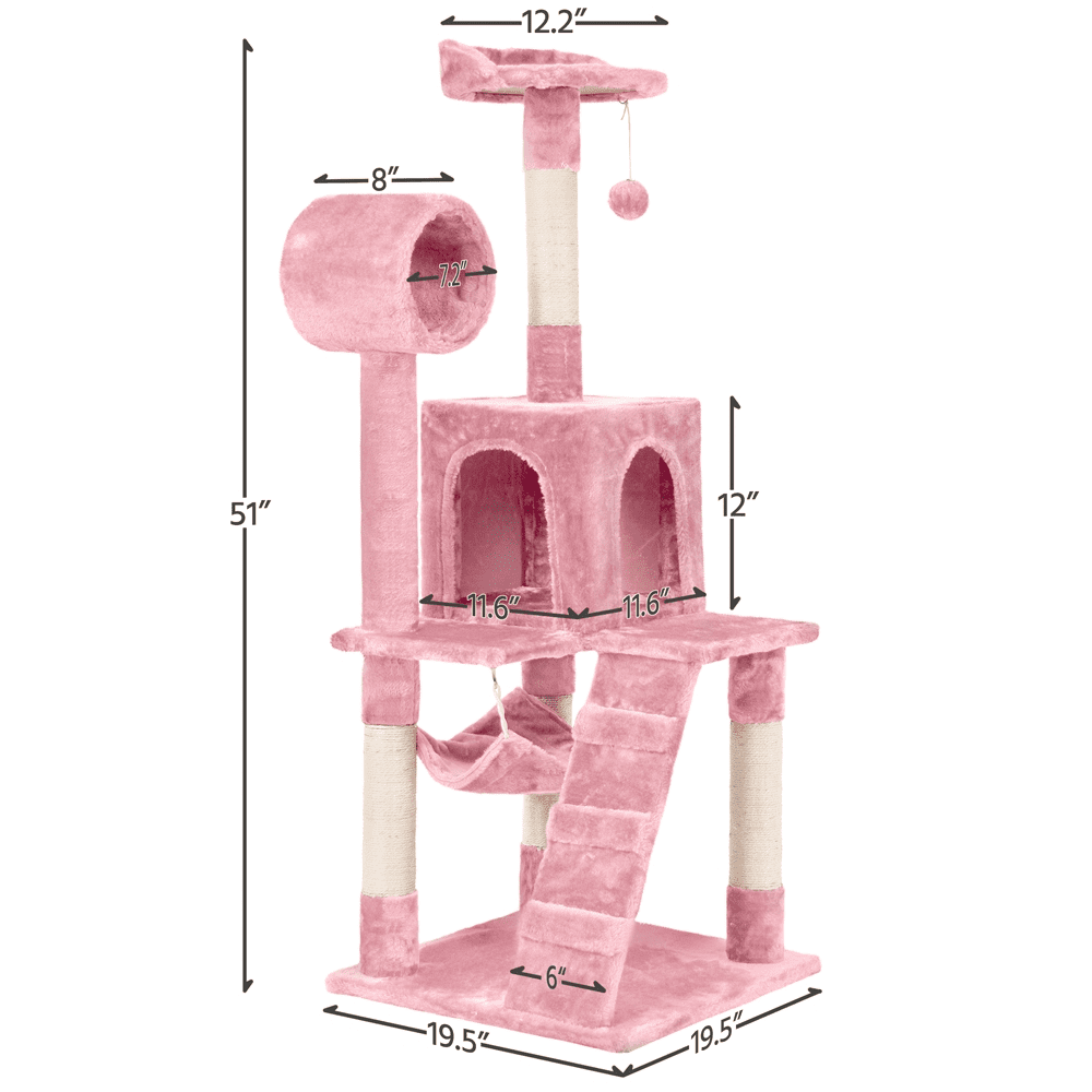 Topeakmart 51'' Multi-level Cat Tree Condo Towers With Scratching Post， Pink