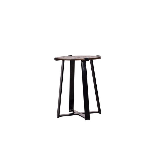 Round Wooden Side Table Iron and Mango Wood 18x18x23 Inch