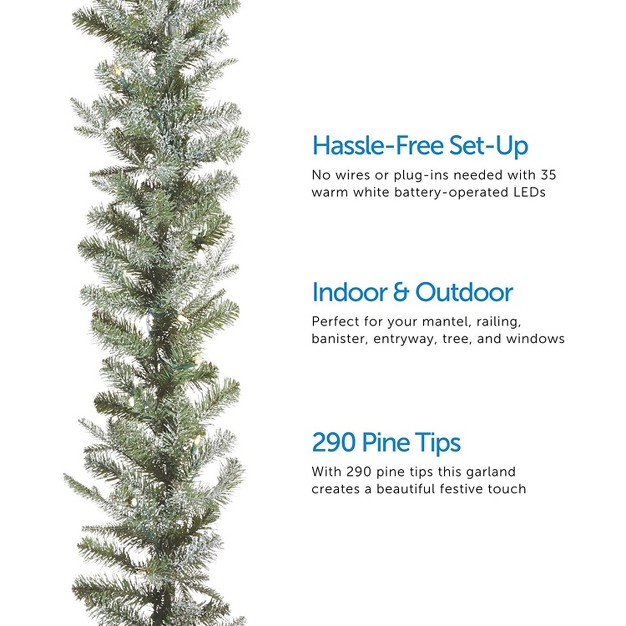 Noma Frosted Fir 9 Foot Pre Lit 290 Pe And Pvc Pine Needle Christmas Garland Indoor And Covered Outdoor Home Holiday Mantle Decor