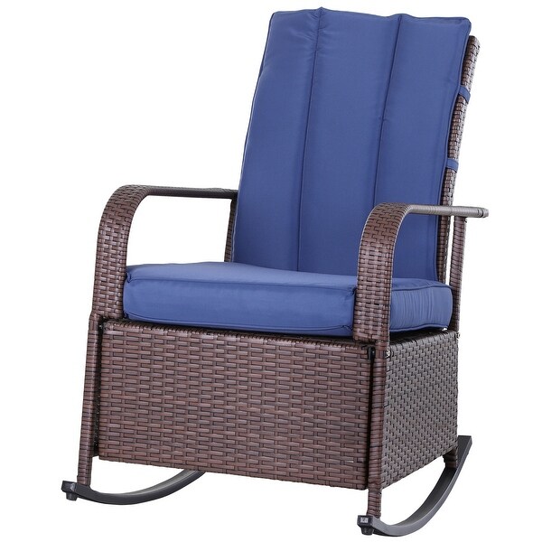 Outsunny Outdoor Wicker Rattan Recliner Rocking Cushioned Chair with Footrest and 135 Degrees of Comfort