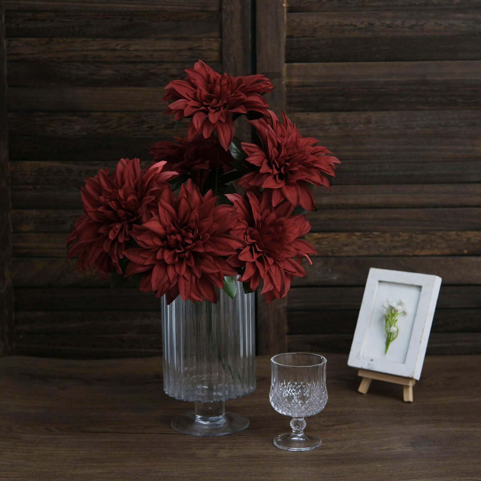 2 Bouquets Burgundy Artificial Silk Dahlia Flower Spray Bushes 20