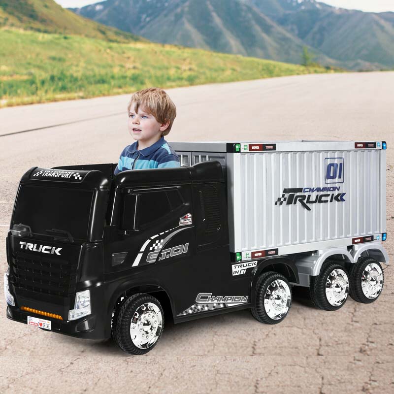 8 Wheels Kids Ride on Semi-Truck 12V Battery Powered Electric Riding Toy Car with Container & Remote Control