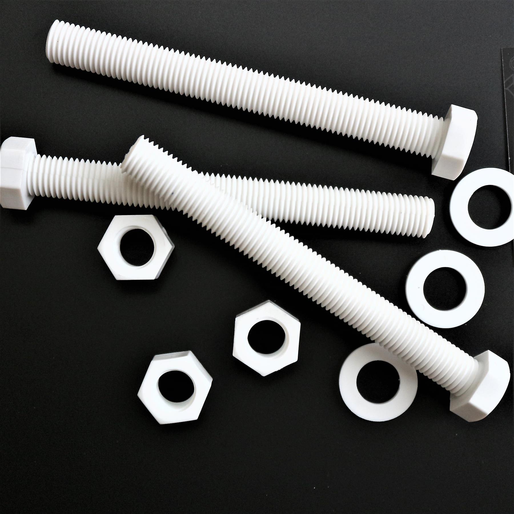 5x White， Hex Head， (PP)， M16 x 150mm， Plastic Bolts，Nuts and Washers， -Screws