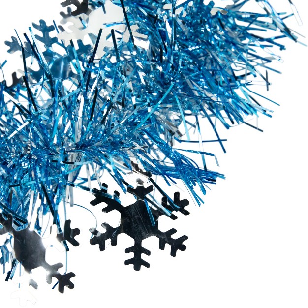 Sky Blue And Silver Snowflakes Christmas Tinsel Garland Unlit