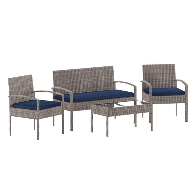 Emma And Oliver 4 Piece Patio Set With Steel Frame And Cushions Outdoor Seating