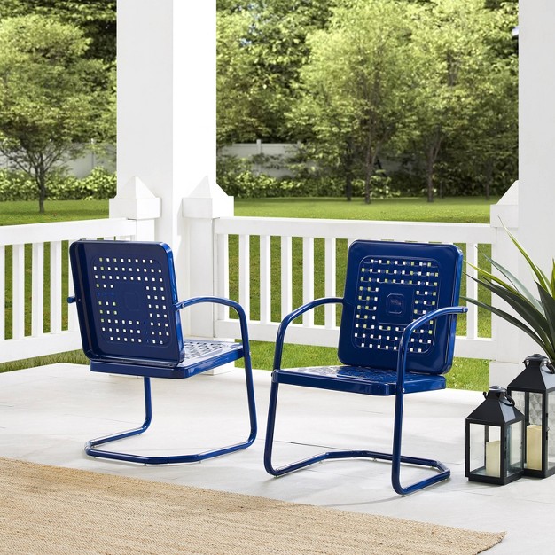 Bates 2pk Outdoor Metal Chairs Navy Crosley