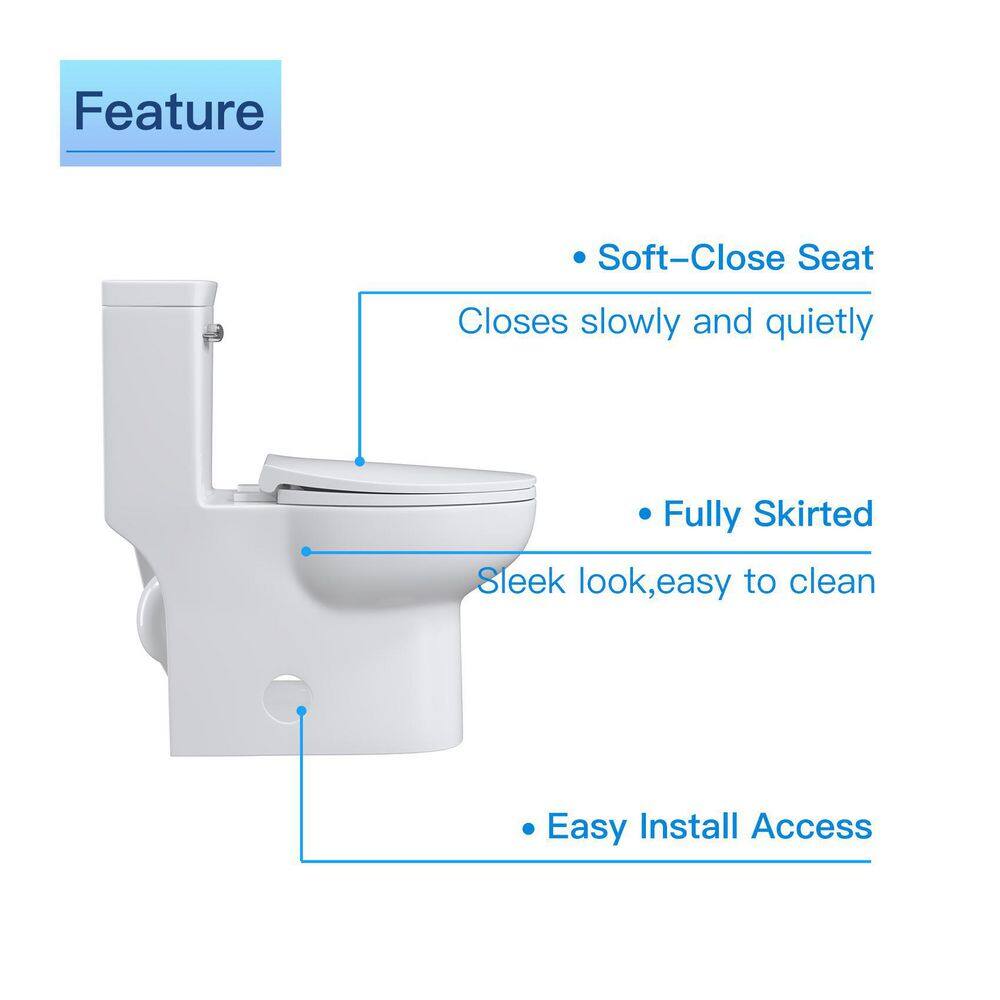 UPIKER Modern 12 in. Rough-In 1-piece 1.27 GPF Single Flush Elongated Toilet in White Seat Included UP2210TOW12335