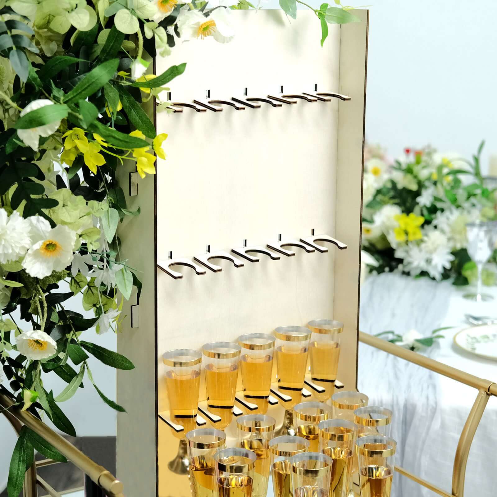 3-Tier Wooden Champagne Glass Flute Holder Wall Stand Rack, 15 Glass Drinks Shelf, Floor Standing Rectangular Drinks Rack