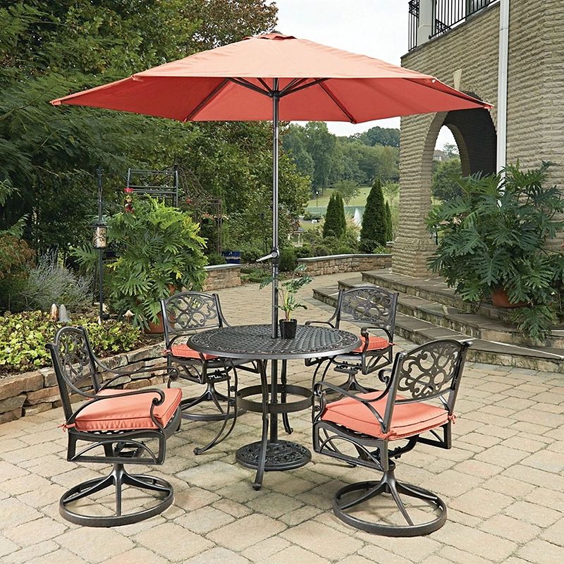 homestyles Patio Swivel Arm Chair， Dining Table， and Umbrella 6-piece Set