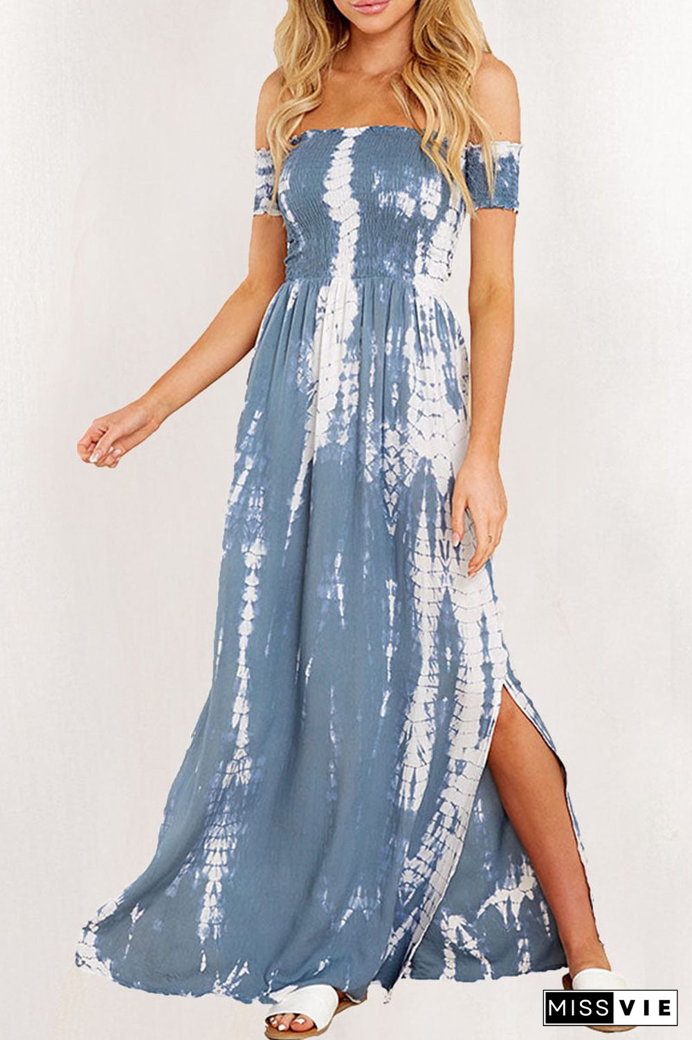 Fashion Casual Print Slit Off the Shoulder A Line Dresses