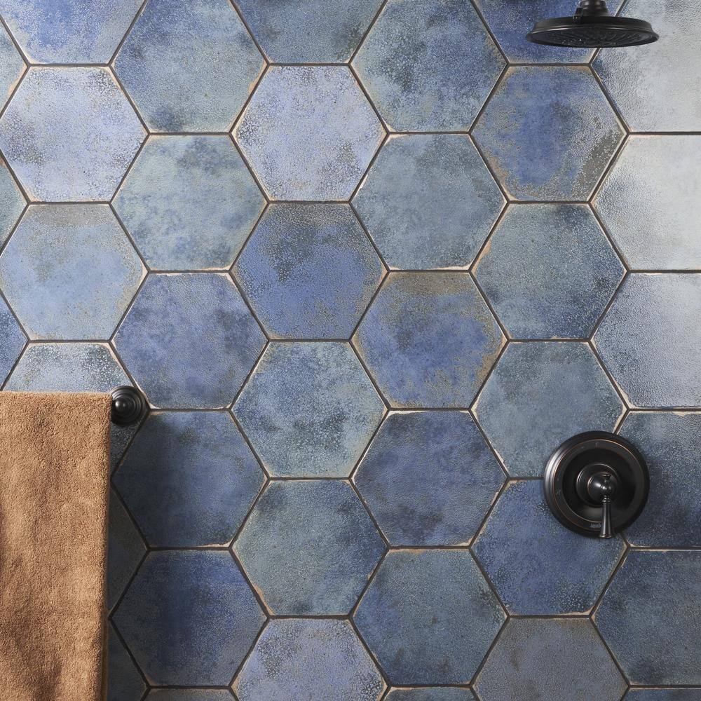 Ivy Hill Tile Mandalay Hex Blue 9.13 in. x 10.51 in. Polished Porcelain Floor and Wall Tile (8.07 sq. ft.Case) EXT3RD107680